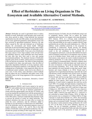 Effect Of Herbicides On Living Organisms In The Ecosystem And Available