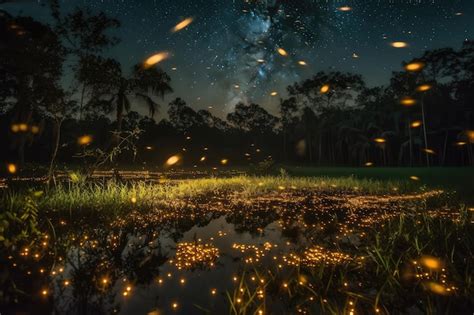 Premium Ai Image Fireflies Lighting Up Summer Night Sky Generative Ai