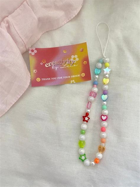 Beaded Phone Strap Pearls Pink Yellow Green Blue Red Orange Etsy De