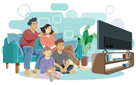 Familia Feliz Viendo Televisi N Juntos Vector Premium