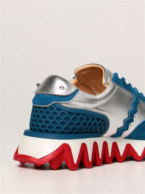 CHRISTIAN LOUBOUTIN: Loubishark sneakers in leather and suede - Silver | Sneakers Christian ...