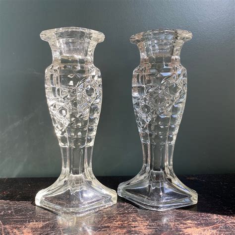 1930s Vintage Cut Glass Candle Holders Etsy