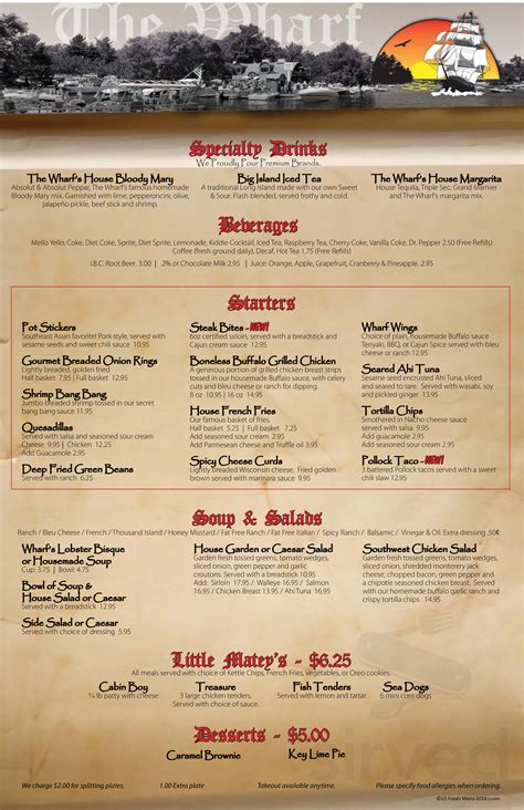 The Wharf Menu In Crosslake Minnesota Usa