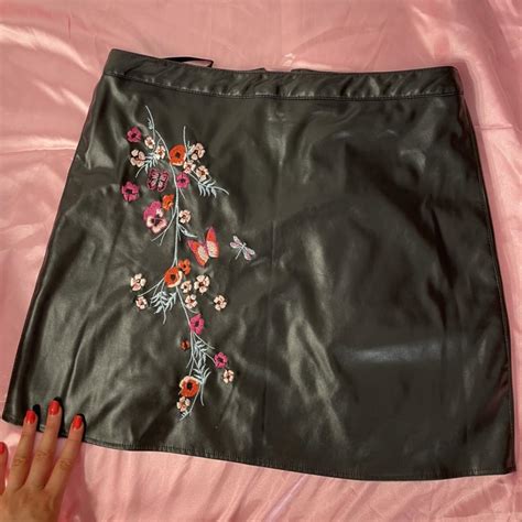 Black Faux Leather Appliqué Skirt Gorgeous Faux Depop