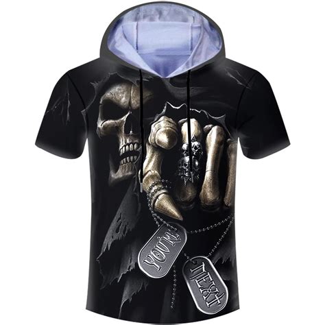 New Summer D Print Skull Punisher Men T Shirt Grim Reaper Camisa