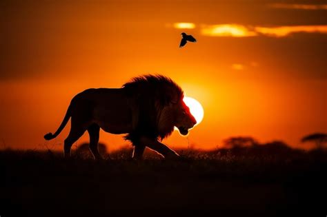 Premium Photo | Lion silhouette at sunset Generative AI