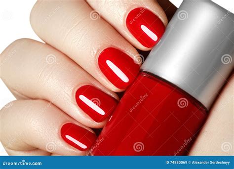 Manicure Beautiful Manicured Woman S Hands With Red Nail Polish Stock