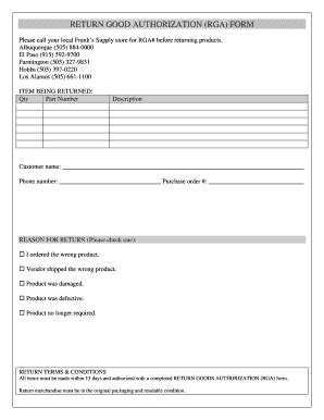 Fillable Online RETURN GOOD AUTHORIZATION RGA FORM Fax Email Print