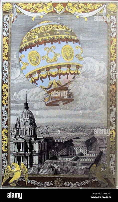 An illustration depicting an early Montgolfière hot air balloon an iconic piece of aviation