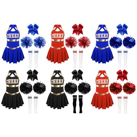 Girls Cheerleading Outfit Sleeveless Dance Dress Halloween Competition