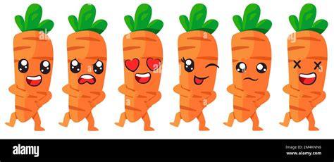 Orange Carrot Cartoon Character Adorable Face Expression Happy Sad Loved Dancing Happy Cartoon