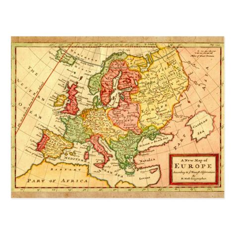 Antique 17th Century Herman Moll Map Of Europe Postcard Zazzle