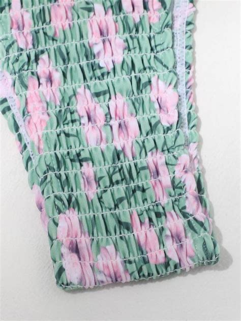SHEIN Swim Mod Floral Smocked Bikini Swimsuit SHEIN USA