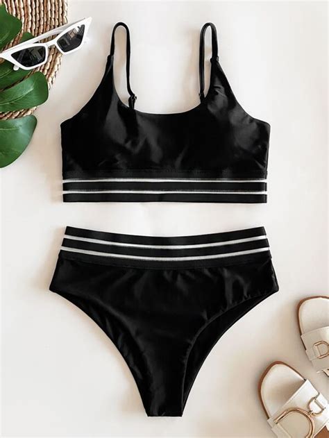 SHEIN Swim Chicsea Contrast Mesh High Waisted Bikini Swimsuit SHEIN USA