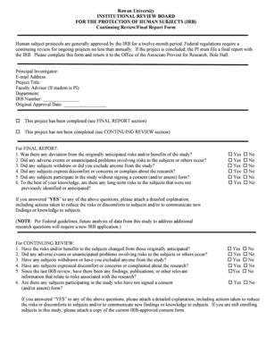 Fillable Online Rowan IRB Continuing Review Final Report Form Rowan