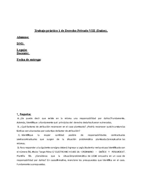 TP 1 Derecho de Daños Trabajo práctico 1 de Derecho Privado VIII