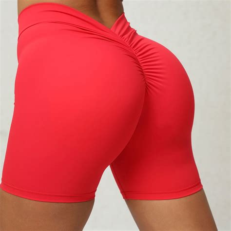 Womens Gym Scrunch Butt Lifting Workout Shorts High Waisted V Back Yoga Booty Biker Shorts