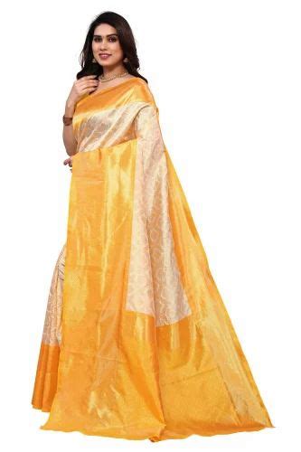 Golden Border Jacquard Silk Saree M With Blouse Piece At Rs