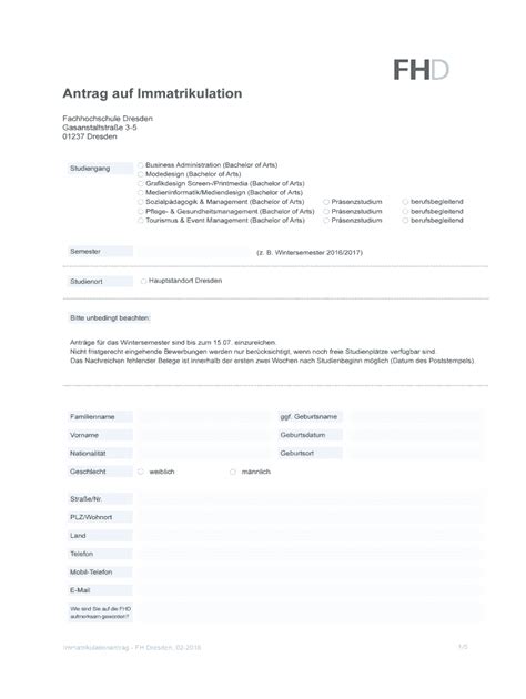 Ausf Llbar Online Fh Dresden Antrag Auf Immatrikulation