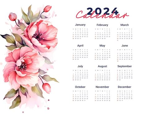 Conception De Calendrier Mural 2024 Modèle De Concept De Fleur Propre