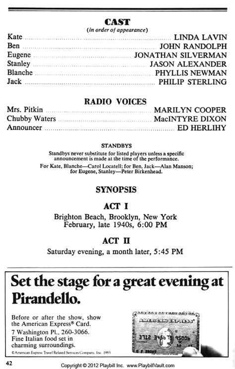 Broadway Bound (Broadway, Broadhurst Theatre, 1986) | Playbill