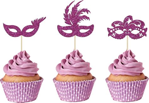 Amazon Gyufise 24Pcs Masquerade Masks Cupcake Toppers Purple