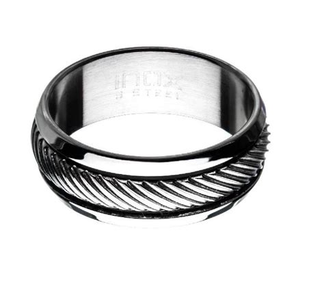 Inox Mens Polished Casted Stainless Steel Inlayed Band Ring Size Ebay