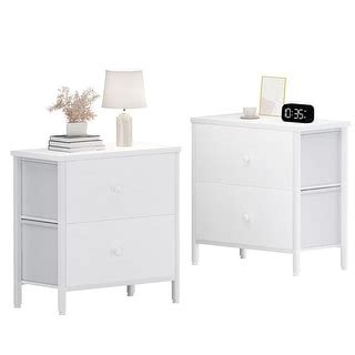 White Nightstands Set of 2, 2 Drawer Dresser for Bedroom Night Stand ...