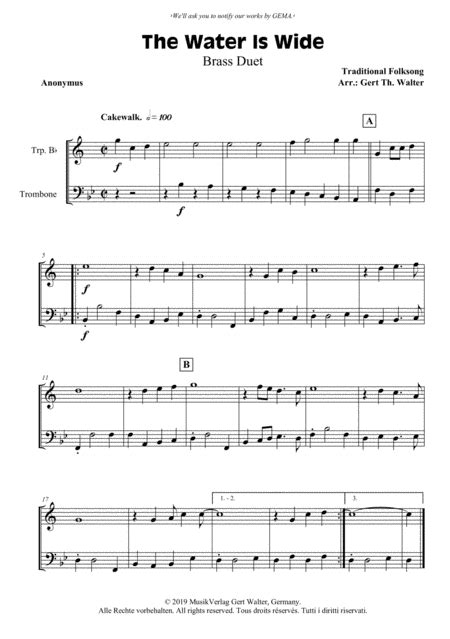 The Water Is Wide Arr Gert Th Walter By Traditional Sheet Music For