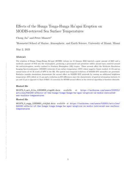 (PDF) Effects of the Hunga Tonga-Hunga Ha'apai Eruption on MODIS ...