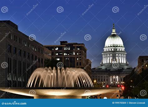 Madison Wisconsin Usa Night Scene With Capital Building And