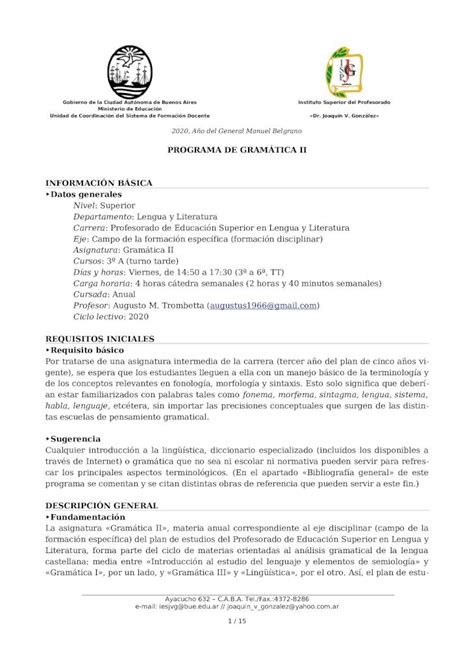 Pdf Programa De Gram Tica Ii Informaci N B Sica Unidad De