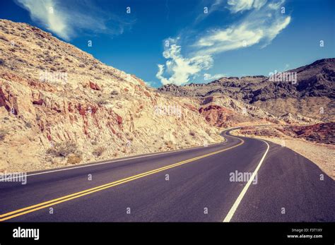 Vintage retro stylized country road, USA Stock Photo - Alamy