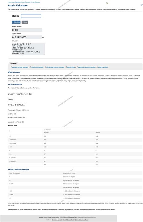 Arcsin Calculatorfree