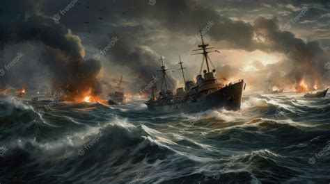 Premium AI Image | A naval battle scene from World War II