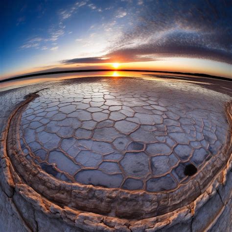 Premium AI Image Spectacular Salt Flat Sunset With Textured Patterns