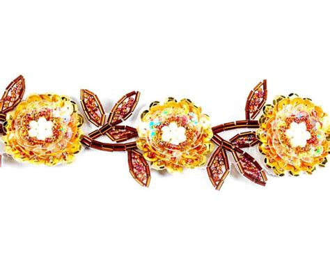 Detailed Beaded Sequin Flower Trim Shine Trim