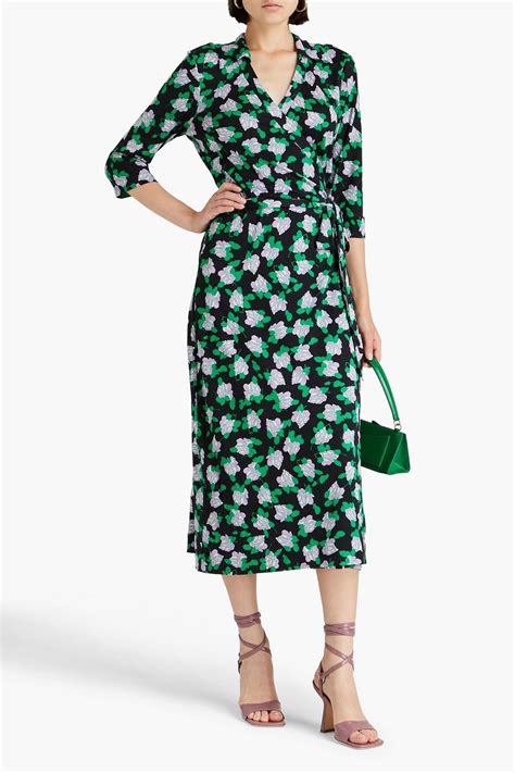 DIANE VON FURSTENBERG Abigail Floral Print Silk Jersey Midi Wrap Dress