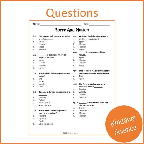 Force And Motion Reading Comprehension Passage And Questions Printab Printablebazaar