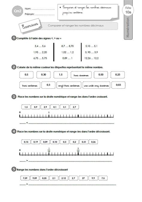 Lire Crire Et D Composer Les Nombres D Cimaux Cm Exercices 7424 Hot