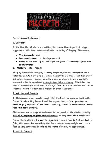 Macbeth Summaries Teaching Resources