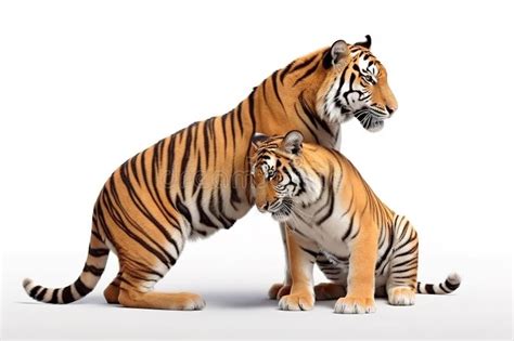 Image of Tiger Mother and Baby Tiger on a White Background. Wild Animal ...