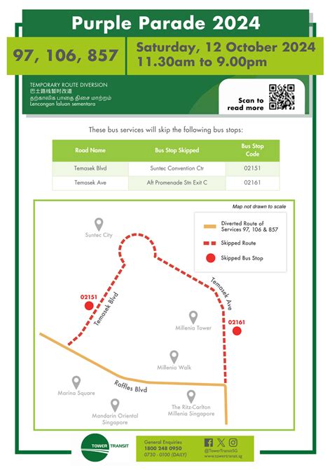 Tower Transit Temporary Route Diversion Poster For Purple Parade