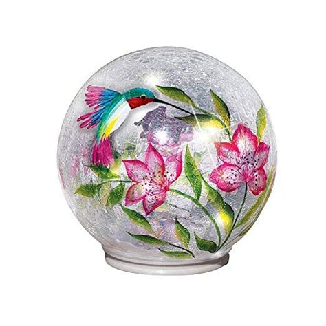 Collections Etc Lighted Crackle Glass Garden Globe Ball With Hummingbird Design