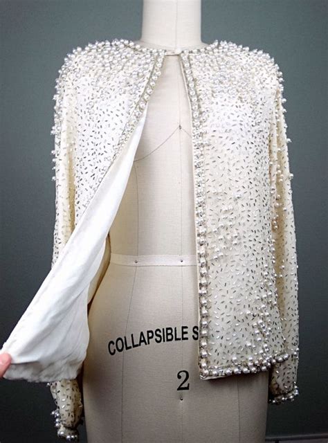 Vintage Pearl Beaded Sequin Jacket Heavily Ivory White Etsy Vintage Pearls Sequin Jacket