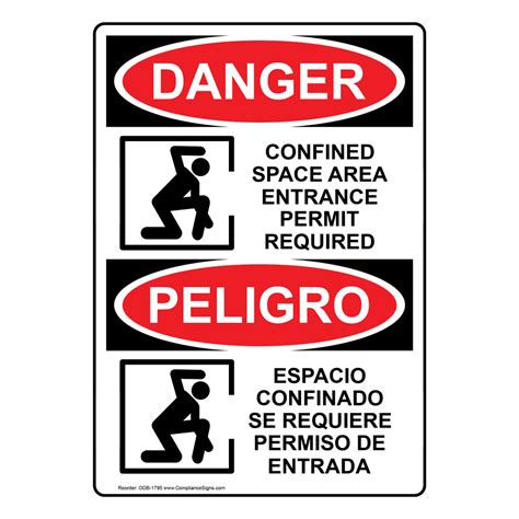 Osha Danger Confined Space Permit Required Bilingual Sign Odb 1795