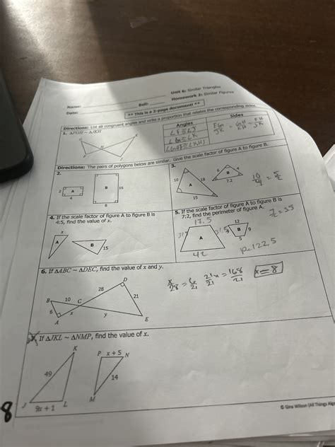 Name Unit Similar Triangles Date Bell Homework Similar