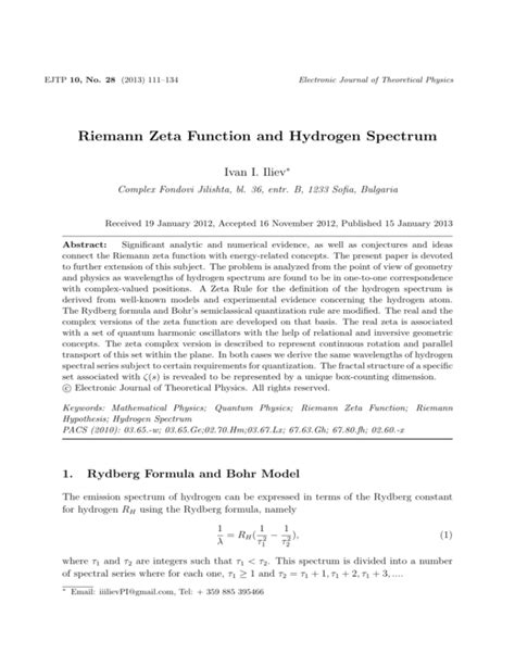 Riemann Zeta Function And Hydrogen Spectrum