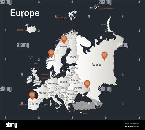 Europe Map Infographics Flat Design Colors Snow White With Names Of