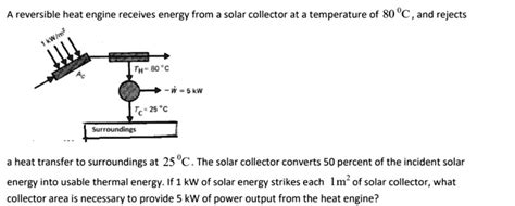 A Reversible Heat Engine Receives Energy From A Solar Collector At A